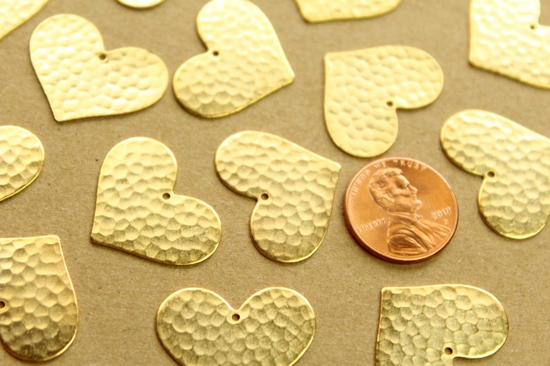 4 pc. Gold Plated Brass Hammered Heart Charms: 25mm by 20mm made in USA GLD-164 image 3