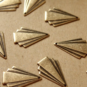 6 pc. Antiqued Brass Plated Art Deco Fanned Geometric Charm: 24mm by 16mm - made in USA | AB-018