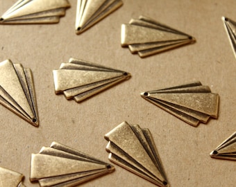 6 pc. Antiqued Brass Plated Art Deco Fanned Geometric Charm: 24mm by 16mm - made in USA | AB-018