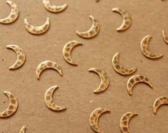 14 pc. Antique Brass Plated Brass Hammered Moon: 9mm by 6mm - made in USA | AB-045