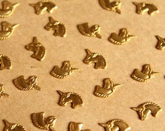 24 pc. Small Raw Brass Unicorn Head Stampings: 8.5mm by 8.5mm - made in USA | RB-1116