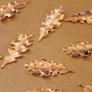 6 pc. Small Rose Gold Plated Brass Oak Leaves: 27.5mm by 11mm - made in USA - leaf tree foliage plant fall autumn nature woodland | ROS-042