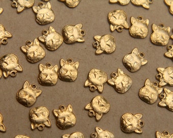 10 pc. Small Raw Brass Cat Head Charms: 8mm by 9.5mm - made in USA | RB-321