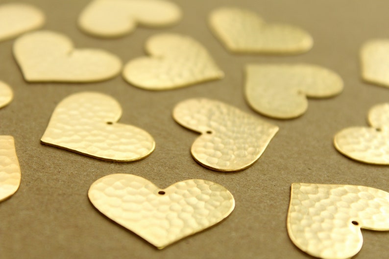 4 pc. Gold Plated Brass Hammered Heart Charms: 25mm by 20mm made in USA GLD-164 image 2