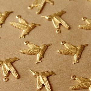 14 pc. Raw Brass Hummingbird Charms: 19mm by 16mm made in USA RB-746 image 1
