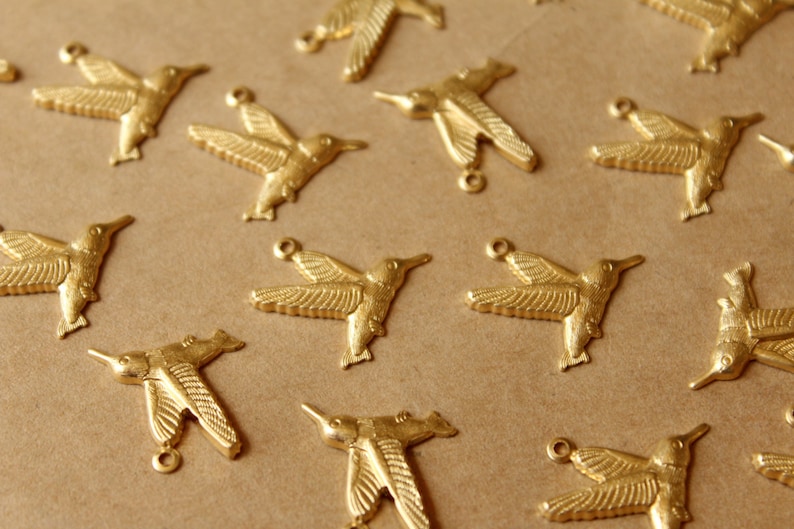 14 pc. Raw Brass Hummingbird Charms: 19mm by 16mm made in USA RB-746 image 1