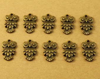 CLOSEOUT - 10 pc. Tibetan Style Owl  Charms Pendants Antique Brass Bronze | MIS-011