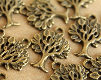 15 pc. Tibetan Style Tree Charms Pendants Antique Bronze | MIS-002