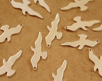 6 pc. Small Silver Plated Brass Seagull Charms: 25mm by 10.5mm - made in USA | SI-155