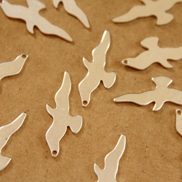 6 pc. Small Silver Plated Brass Seagull Charms: 25mm by 10.5mm - made in USA | SI-155