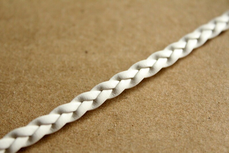 bracelet making flat vegan leather CH-008-50ft jewelry supplies woven braid 50 ft 5mm by 2mm White Faux Leather Braided Cord
