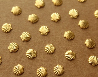 10 pc. Tiny Gold Plated Brass Seashell Stampings: 6mm by 6mm - made in USA Sea Shells Mermaid Ocean Sea Vacation Holiday Beach | GLD-005