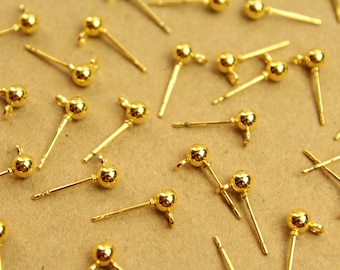 30 pc. Gold Plated Ball End Earring Posts, 4mm Ball, Stainless Steel | FI-175*