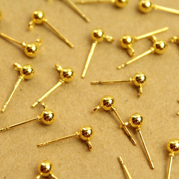 30 pc. Gold Plated Ball End Earring Posts, 4mm Ball, Stainless Steel | FI-175*