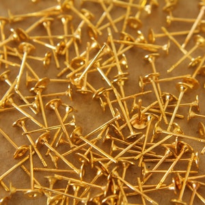 100 pc. Gold plated earring posts, 4mm pad FI-006 image 3