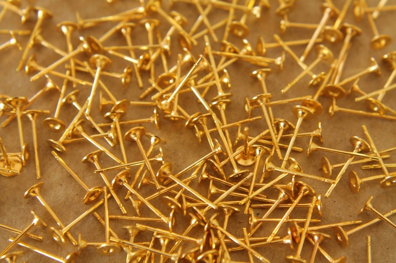 100 pc. Gold plated earring posts, 4mm pad FI-006 image 3