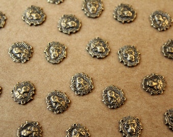 8 pc. Small Antique Brass Plated Lion Heads: 8mm by 8mm - made in USA | AB-105