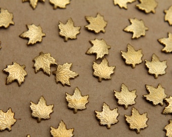8 pc. Small Raw Brass Maple Leaves: 10mm by 9mm - made in USA | RB-349