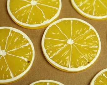 6 pc. Lemon Slice Resin Charms, 46.5mm Diameter, Fruit Pendant, Gold Fruity Citrus Summer Spring Treat Slice Sliced  | MIS-310