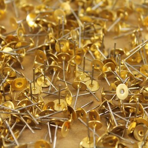 100 Pc. Stainless Steel Earring Posts With Raw Brass Pads, 6mm Pad Also ...