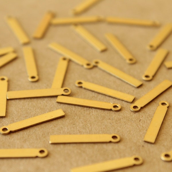 18 pc. Raw Brass Thin Rectangular Drops: 12.5mm by 2.5mm - made in USA - narrow stamping blank blanks, brass bar bars with loop | RB-1390