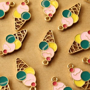 6 pc. Enameled Three Scoop Ice Cream Cone Charms, 25mm x 12mm MIS-228 image 1