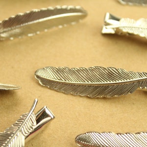 4 pc. Silver Plated Curved Feather Alligator Clips, 54mm by 12mm | FI-615