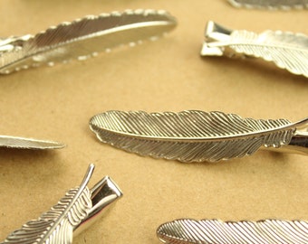 4 pc. Silver Plated Curved Feather Alligator Clips, 54mm by 12mm | FI-615