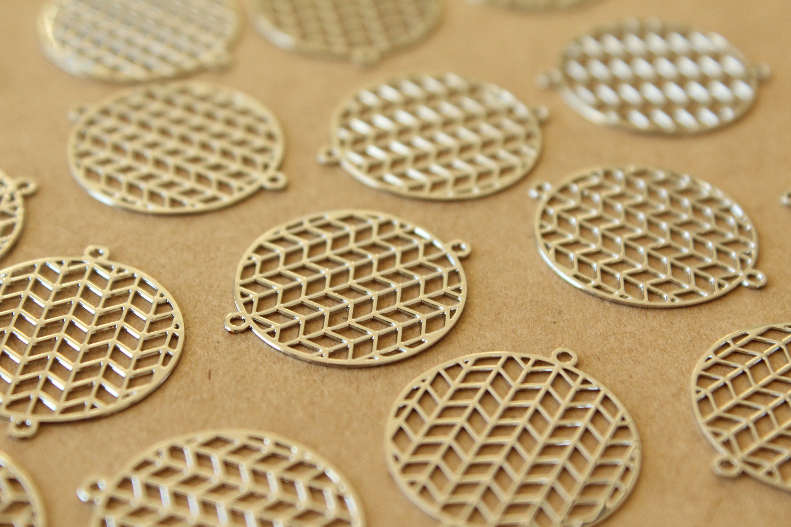 10 Pc. Laser Cut Silver Circle Shaped Chevron Drop Connectors