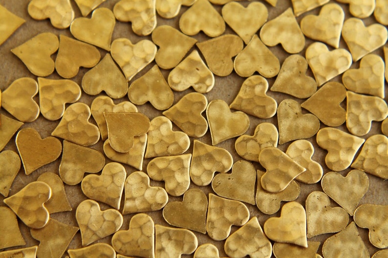 16 pc. Raw Brass Hammered Heart: 8mm by 8mm made in USA Also available in 80 piece RB-008 image 2