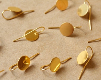 12 pc. Earring Hooks with 10mm pads, Gold | FI-472