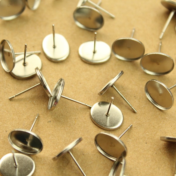 20 pc. Stainless Steel Oval Ear Post Blank Cabochon Settings, 10.5mm by 8.5mm | FI-042*