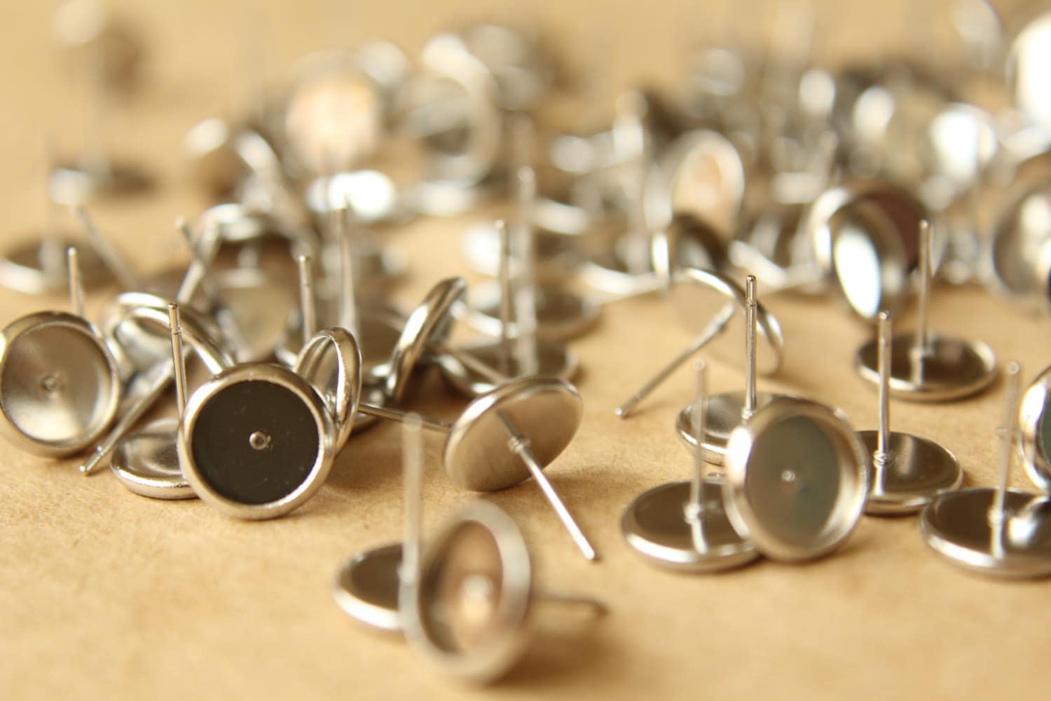 50 pc. 8mm Ear Post Blank Cabochon Setting Silver, Nickel Free | FI-167