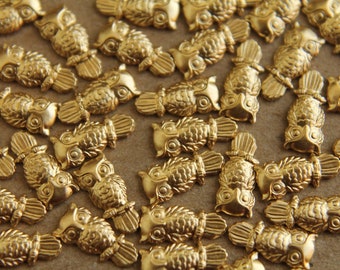 12 pc. Tiny Raw Brass Owls: 9mm by 4mm - made in USA | RB-027