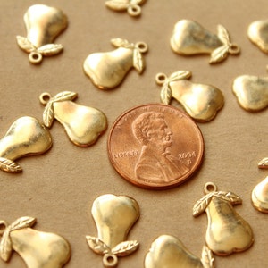 6 pc. Small Raw Brass Pear Charms: 15mm by 9mm made in USA RB-960 image 4