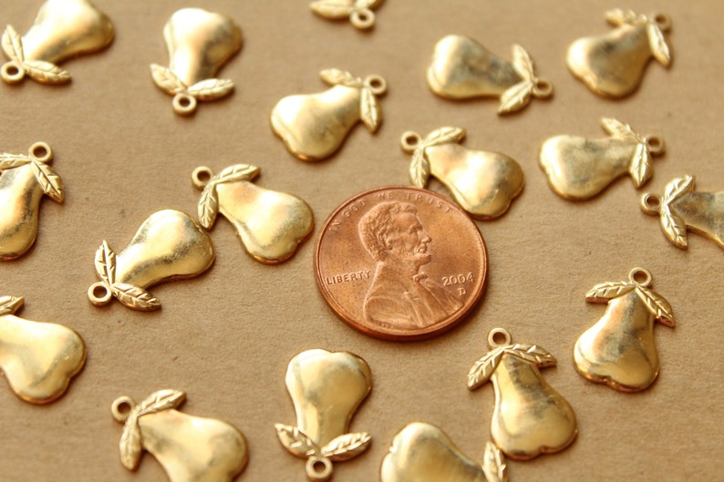 6 pc. Small Raw Brass Pear Charms: 15mm by 9mm made in USA RB-960 image 4