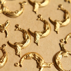 8 pc. Raw Brass Woman Sitting on the Moon Charms: 24mm by 15mm - made in USA | RB-510