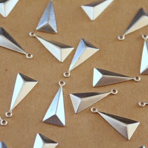 8 pc. Silver Plated Brass Faceted Isosceles Triangle Charms : 15mm by 8.5mm - made in USA | SI-162