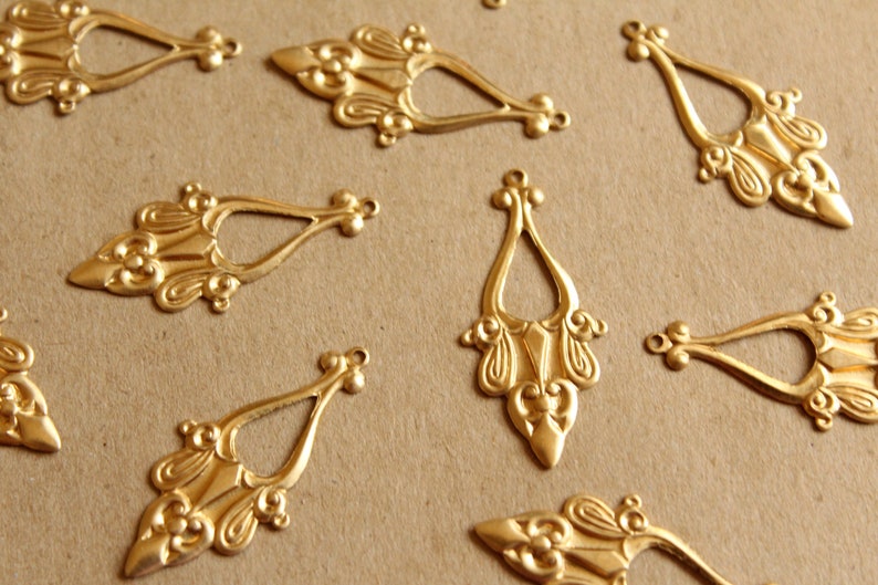 6 pc. Raw Brass Fancy Dangle Charms : 33mm by 15.5mm made in USA RB-1136 image 1