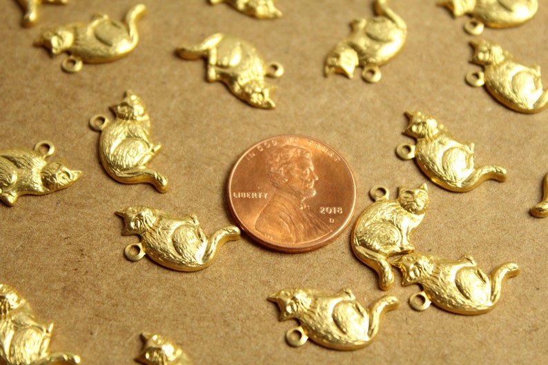 20 pc. Raw Brass Sitting Cat Charms: 18mm by 14mm made in USA RB-1217 image 4