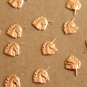 8 pc. Small Rose Gold Plated Brass Unicorn Head Stampings: 10mm by 10mm - made in USA | ROS-001