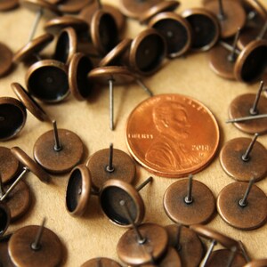 50 pc. 8mm Ear Post Blank Cabochon Setting Antique Copper FI-168 image 4