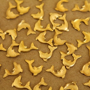 14 pc. Tiny Raw Brass Dolphins: 10mm by 8.5mm made in USA RB-265 image 2