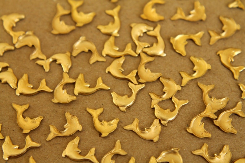 14 pc. Tiny Raw Brass Dolphins: 10mm by 8.5mm made in USA RB-265 image 2