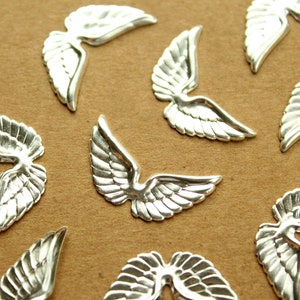 5 pc. Silver Plated Brass Angel Wings: 29mm by 16mm - made in USA | SI-308