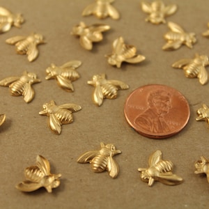 10 pc. Medium Raw Brass Bees: 12mm by 10.5mm made in USA Also available in 50 piece RB-026 image 2