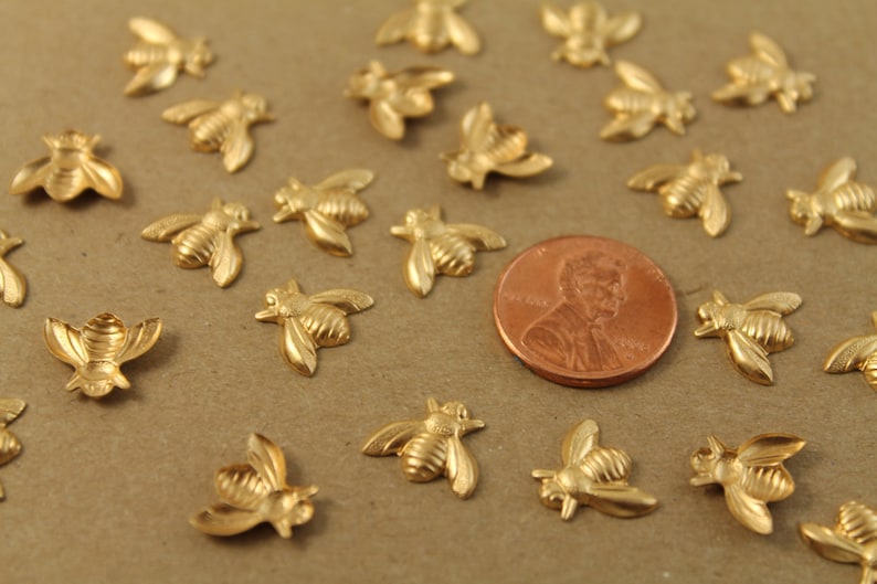 10 pc. Medium Raw Brass Bees: 12mm by 10.5mm made in USA Also available in 50 piece RB-026 image 2