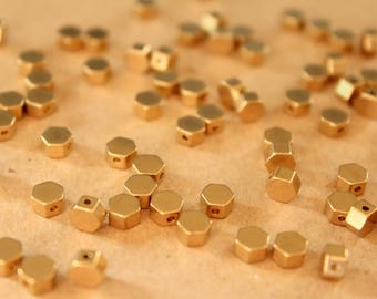 25 pc. Raw Brass Hexagon Beads, 5mm by 5.5mm | FI-405