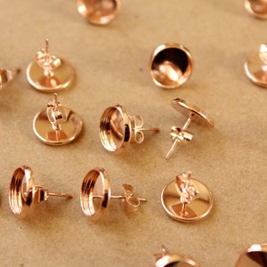 20 pc. 10mm Ear Post Blank Cabochon Setting Rose Gold, Nickel Free FI-300 image 2