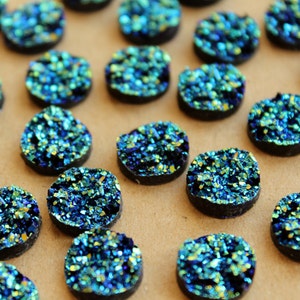 20 pc. Sparkly Turquoise Resin Druzy Style Cabochons 10.5 - 12mm | RES-581